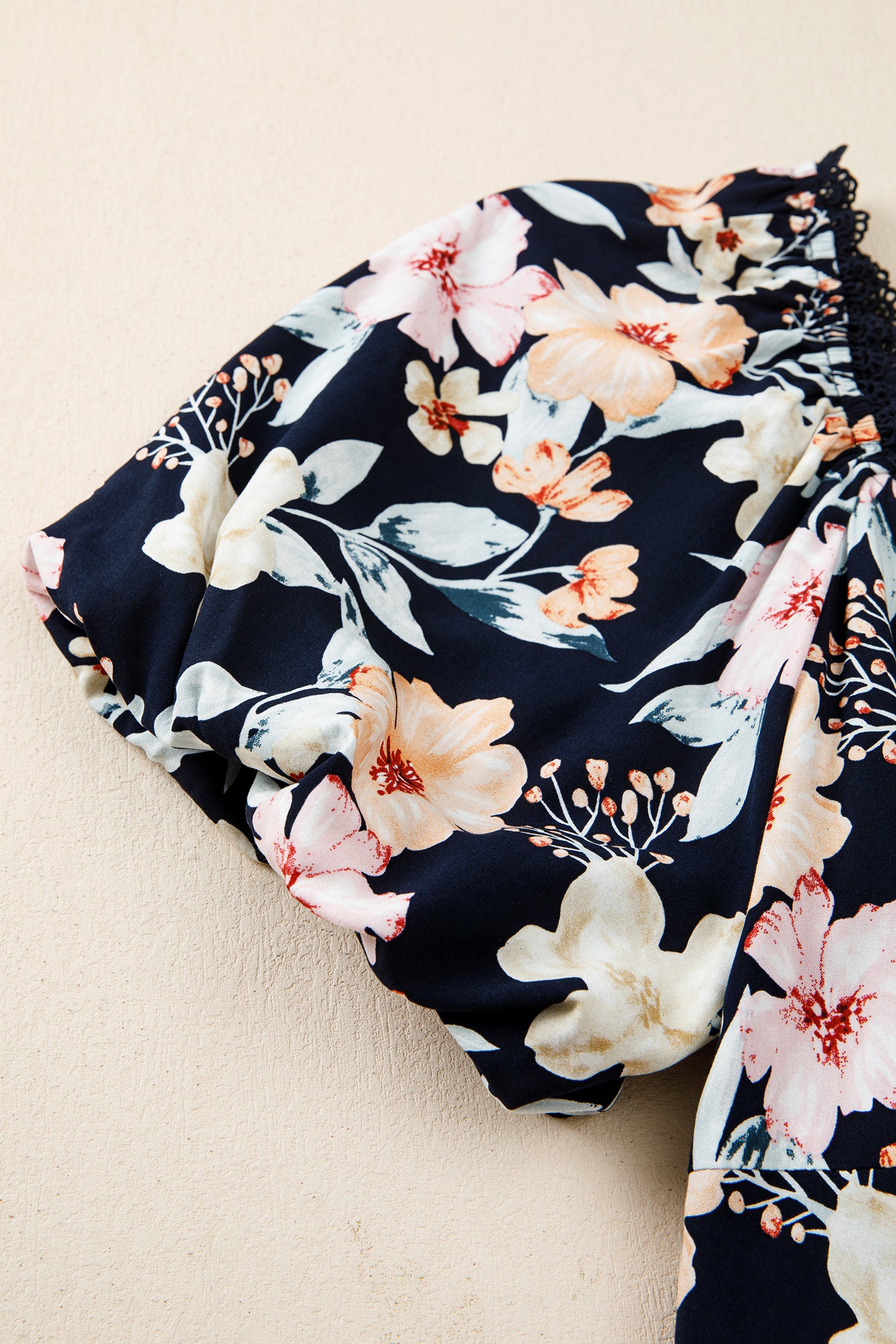 Blue Short Sleeve Smocked Detail High Waist Floral Maxi Dress 🇺🇸