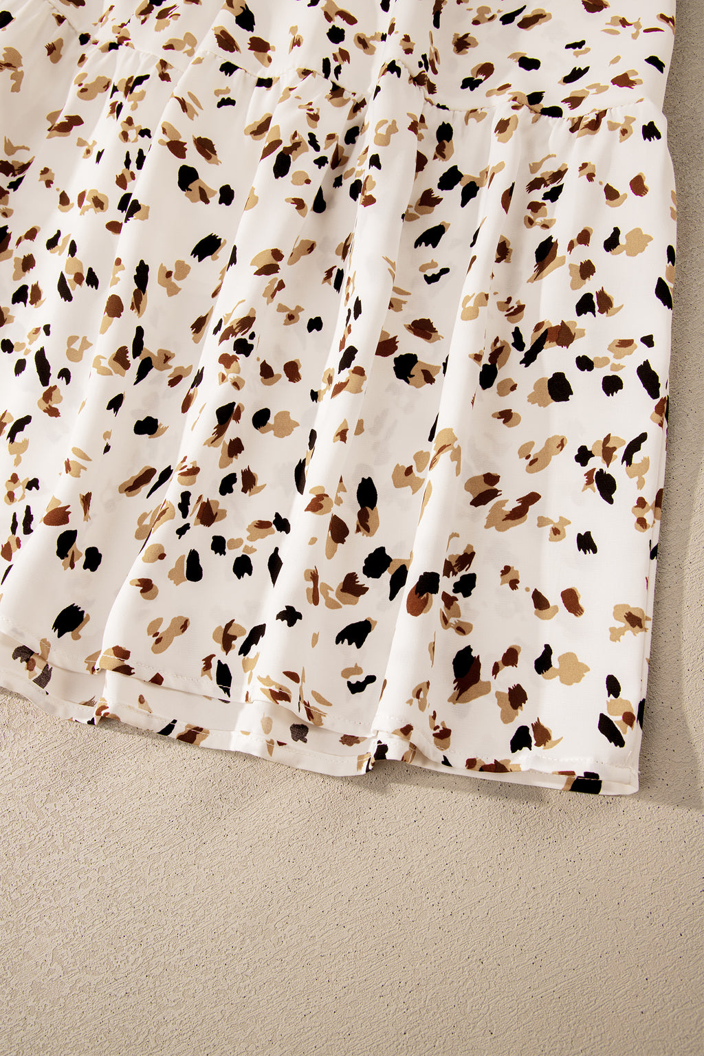 Beige Ditsy Floral Print Smocked Square Neck Ruffle Short Sleeve Dress 🇺🇸