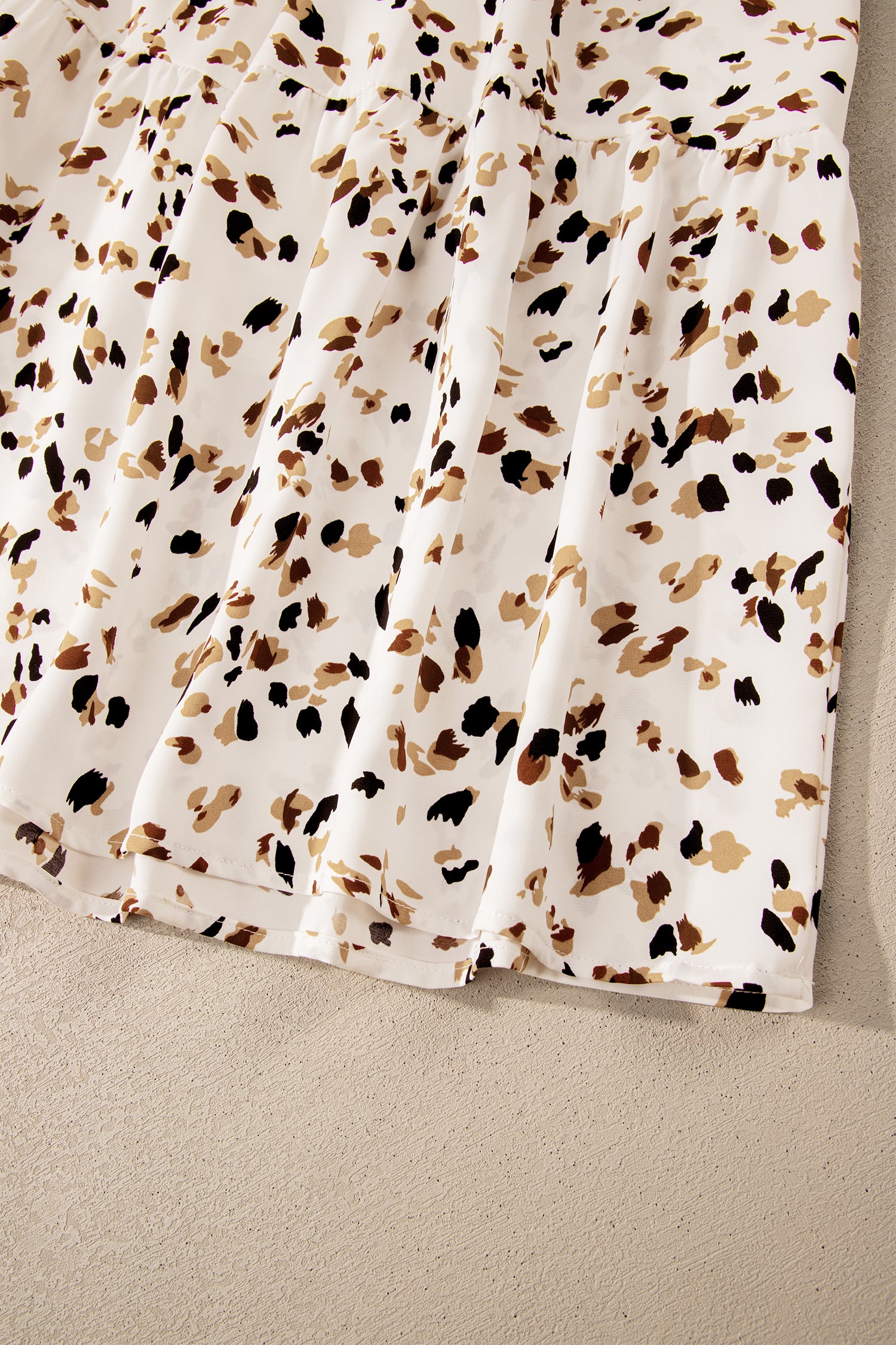 Beige Ditsy Floral Print Smocked Square Neck Ruffle Short Sleeve Dress 🇺🇸
