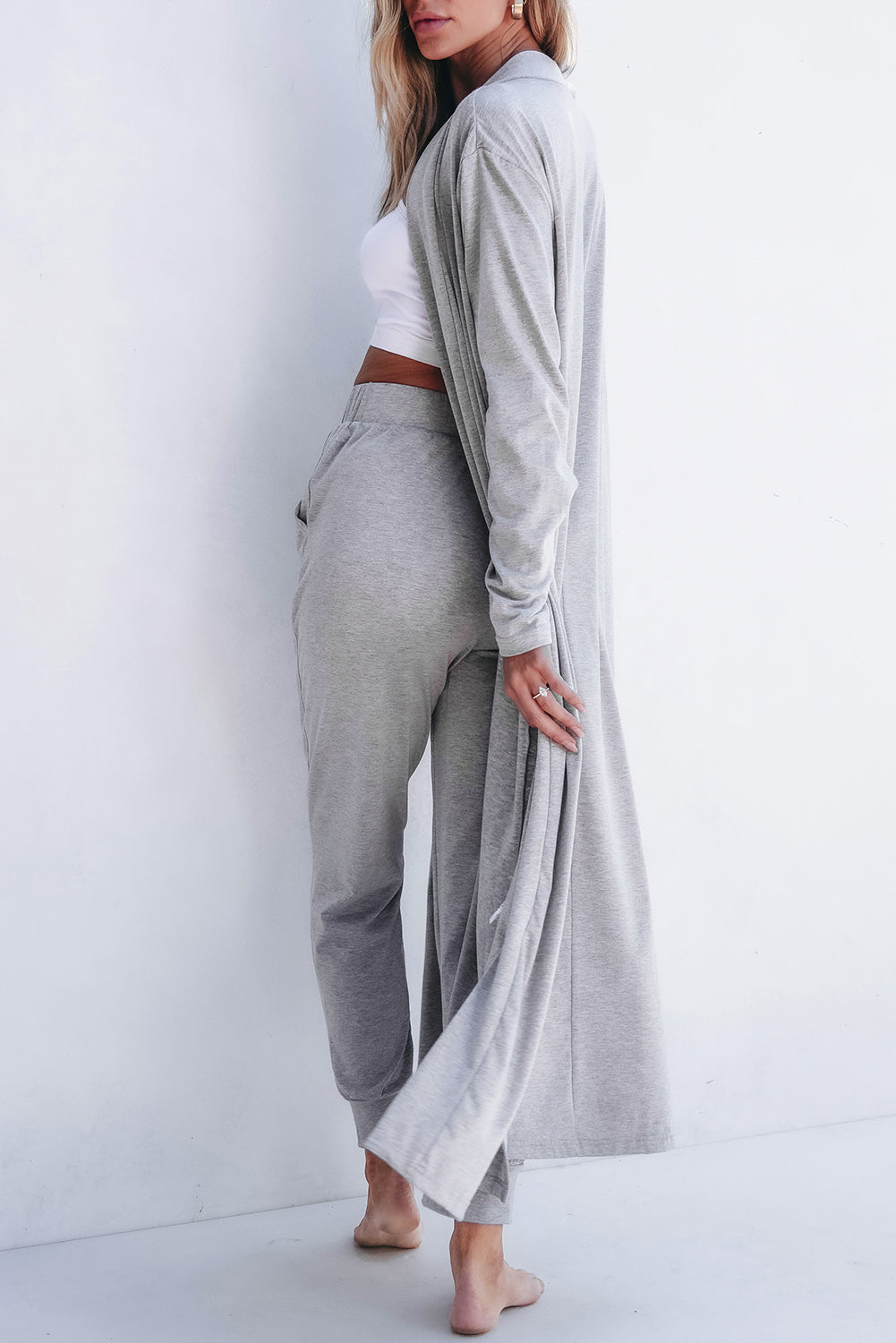 Light Grey Split Long Cardigan and Skinny Pants Lounge Set 🇨🇳