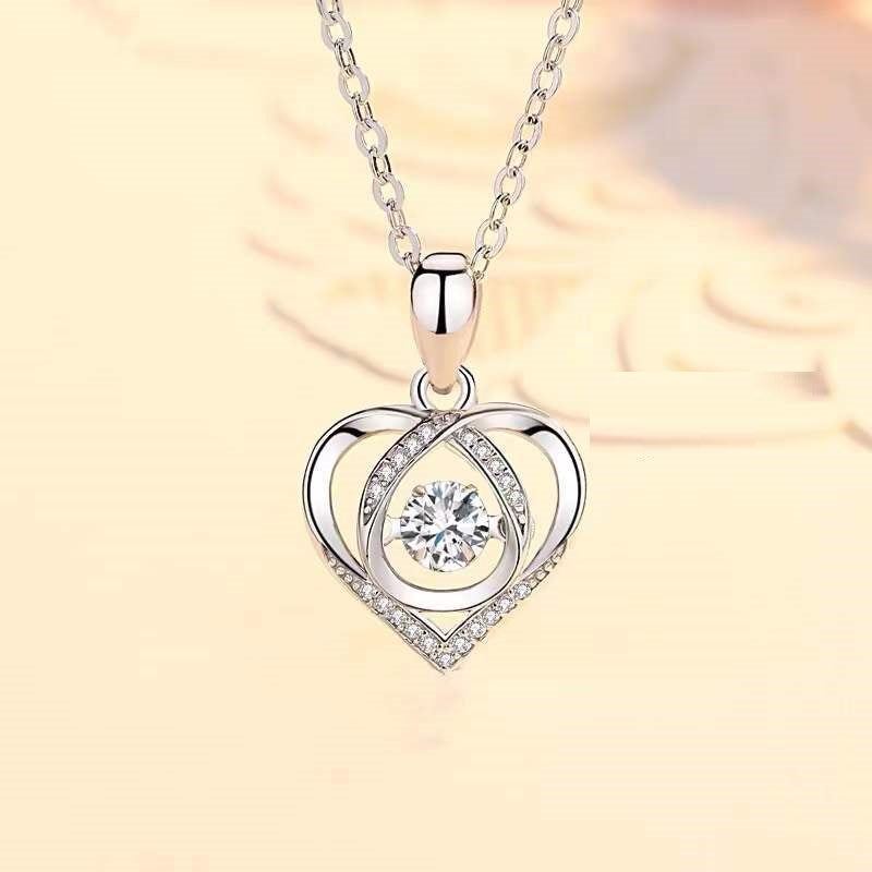 S925 Beating Heart shaped Necklace Women Luxury Love Rhinestones Necklace Jewelry Gift 🇨🇳