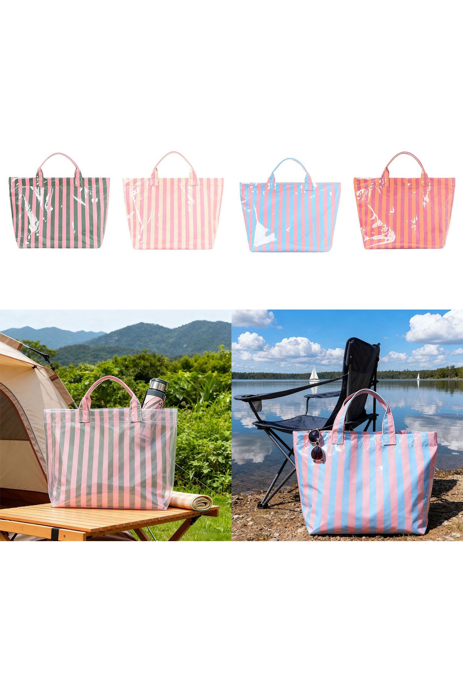 Blackish Green Glossy Striped Vinyl Large Tote Bag 🇺🇸