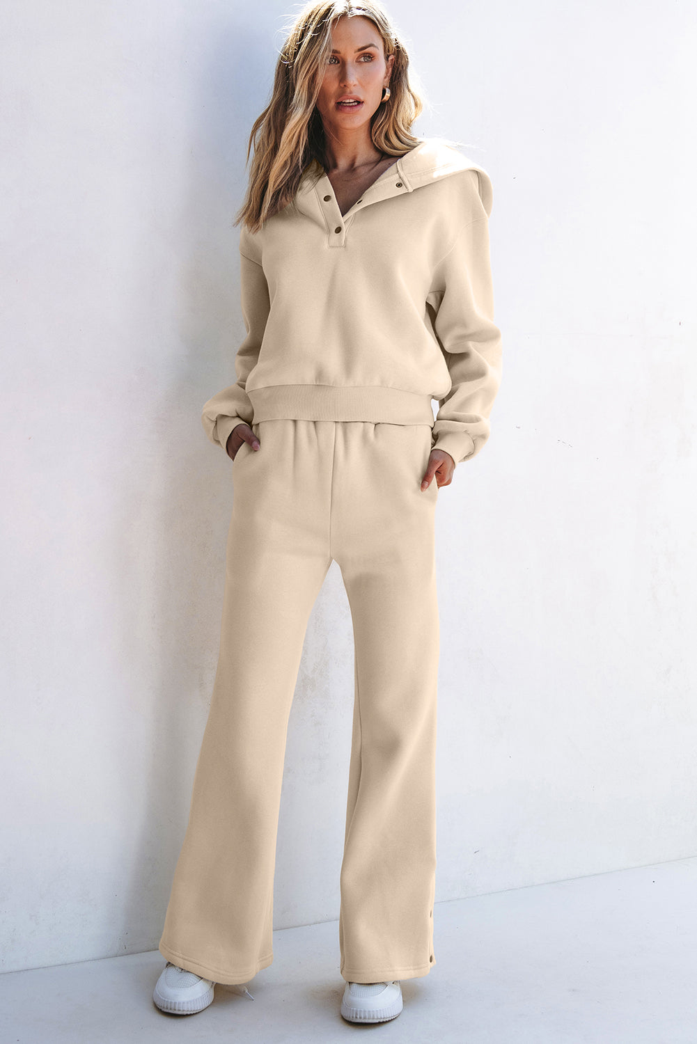 Parchment Solid Color Hoodie and High Waist Pants Two Piece Activewear 🇺🇲