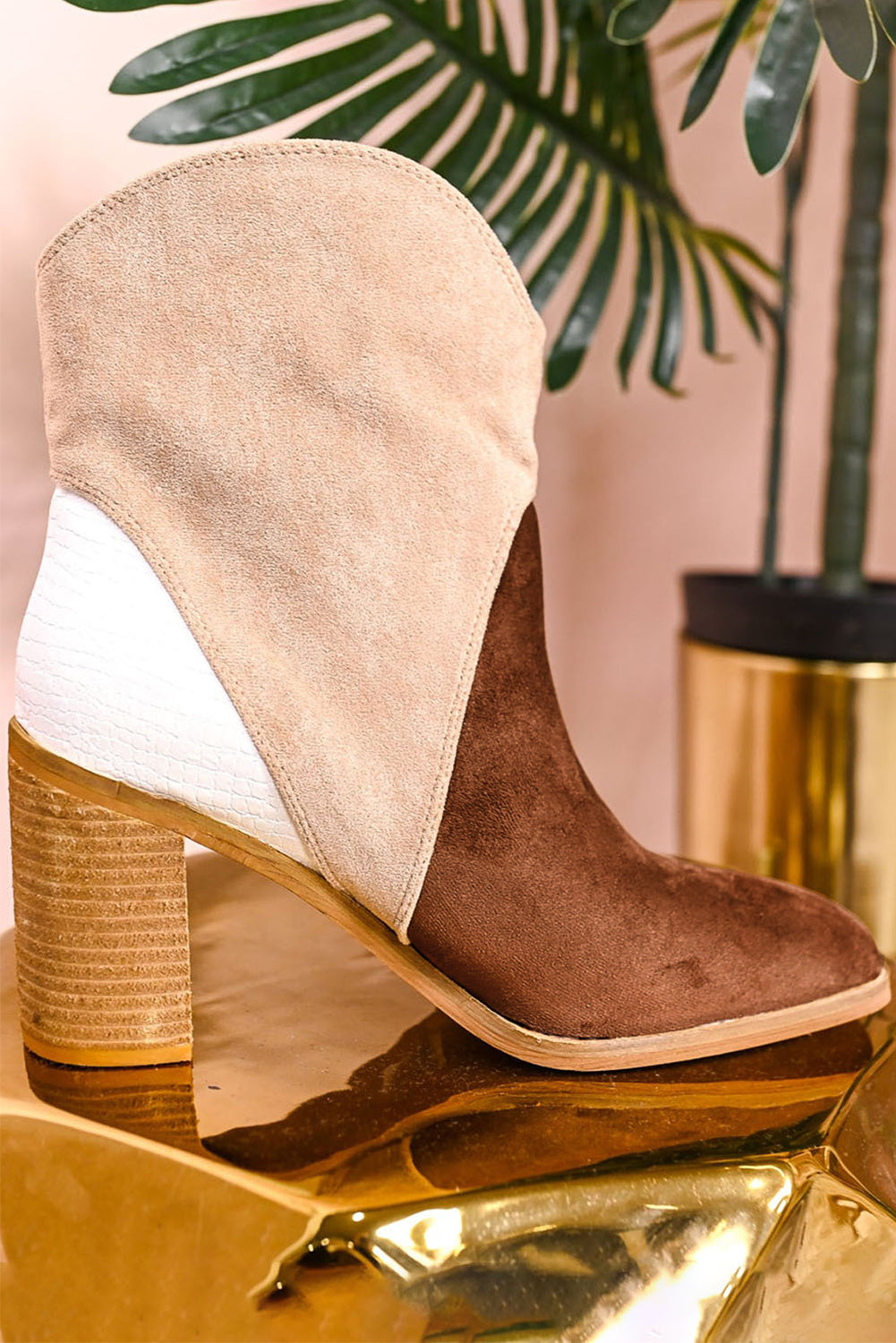 Chestnut Colorblock Suede Heeled Ankle Booties 🇺🇸