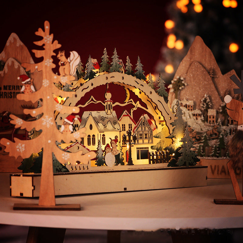 Wooden LED Luminous Christmas Village Shopping Mall Window Display Creative Gifts 🇨🇳