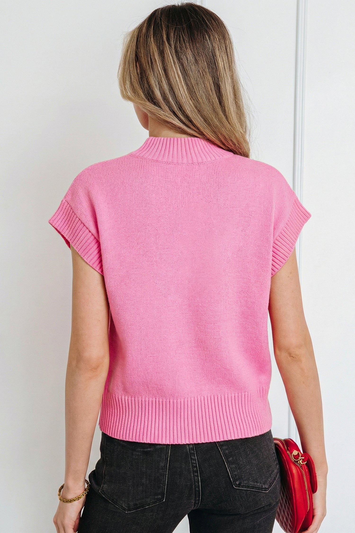 Pink Heart Graphic Cropped Short Sleeve Sweater 🇺🇸
