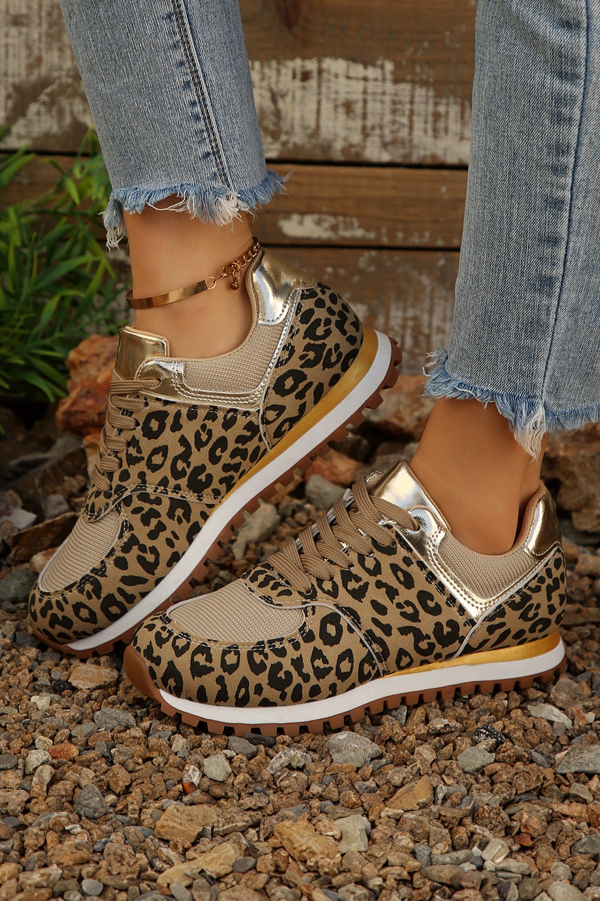 Coffee Leopard Faux Suede Mixed Patchwork Lace Up Sneakers 🇺🇸