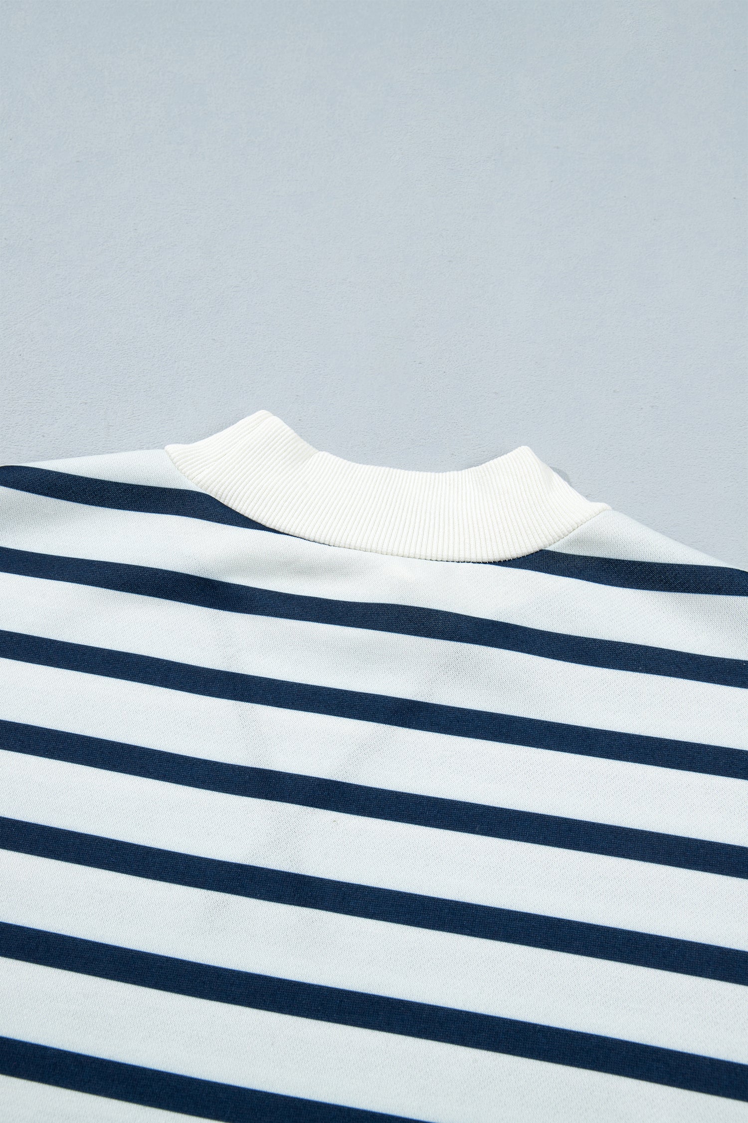 Blue Stripe Striped Ribbed Cuff Collar Pocket Loose Pant Set 🇺🇸