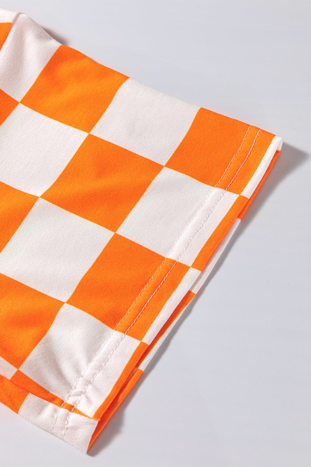 Orange Checkerboard Print V Neck Loose Tee and Shorts Lounge Set 🇨🇳