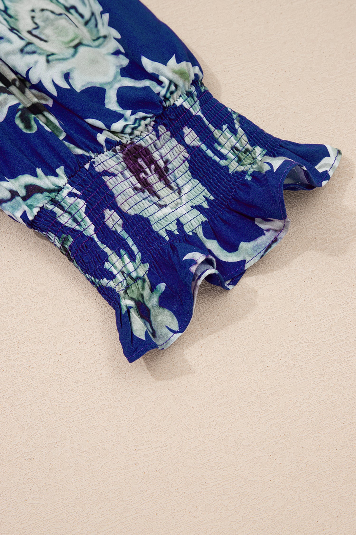 Blue Wild Floral Print Frilled Collar Half Sleeve Long Dress 🇺🇸
