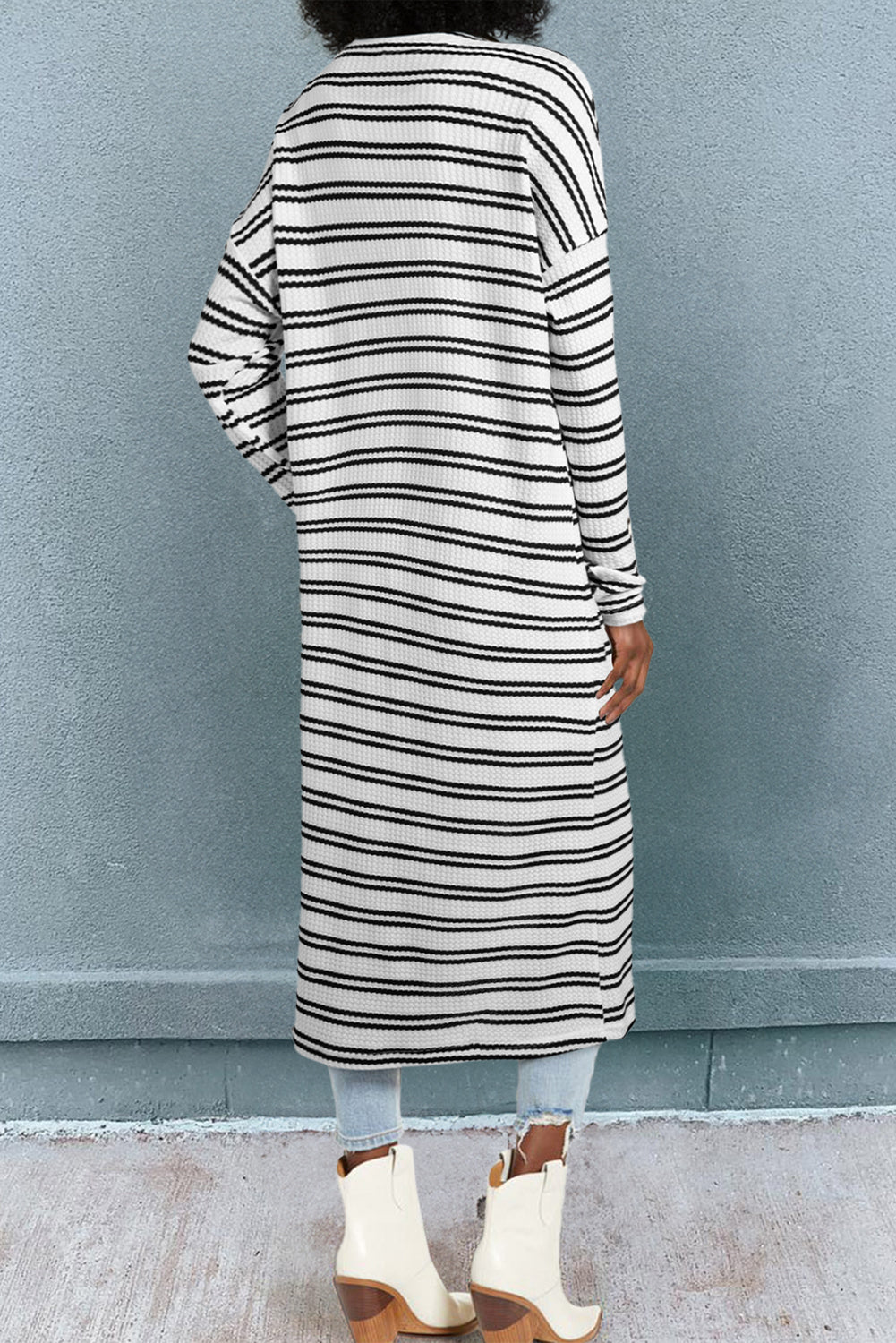 Black Stripe Print Open Front Duster Cardigan 🇺🇲