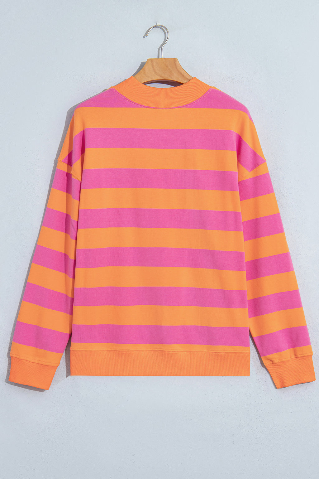 Blue Stripe Colorblock Mock Neck Relaxed Sweatshirt 🇺🇸