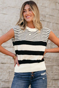 Black white Striped O Neck Sweater Vest 🇺🇸