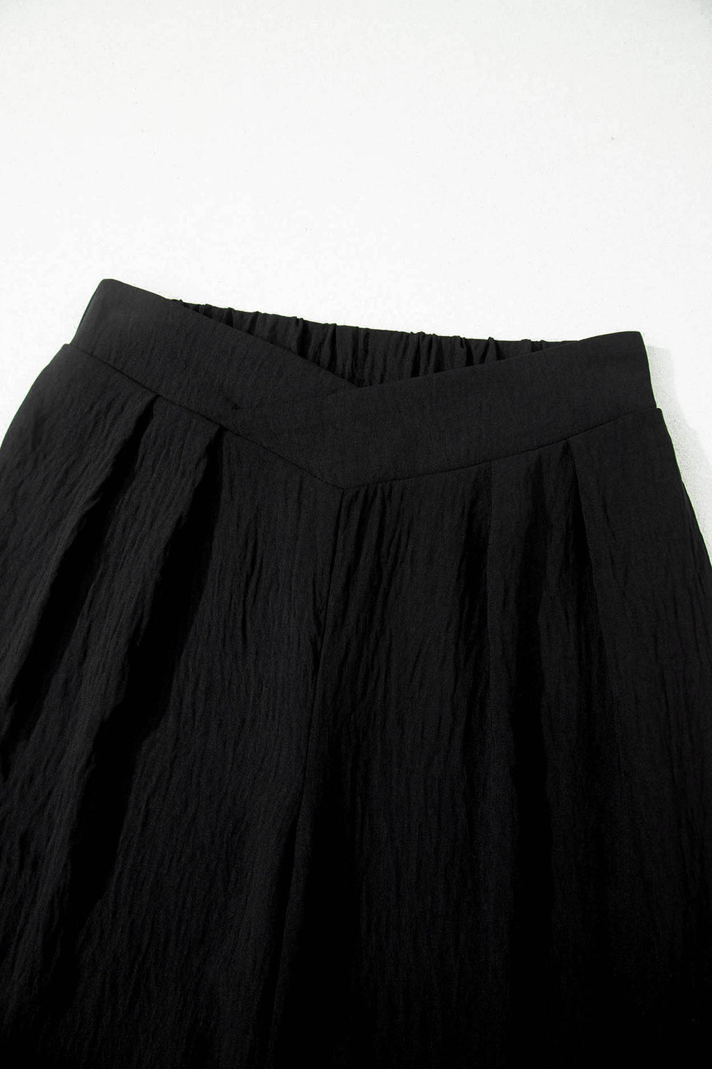 Color black Solid Color Textured Crossed Waist Loose Pants 🇺🇸
