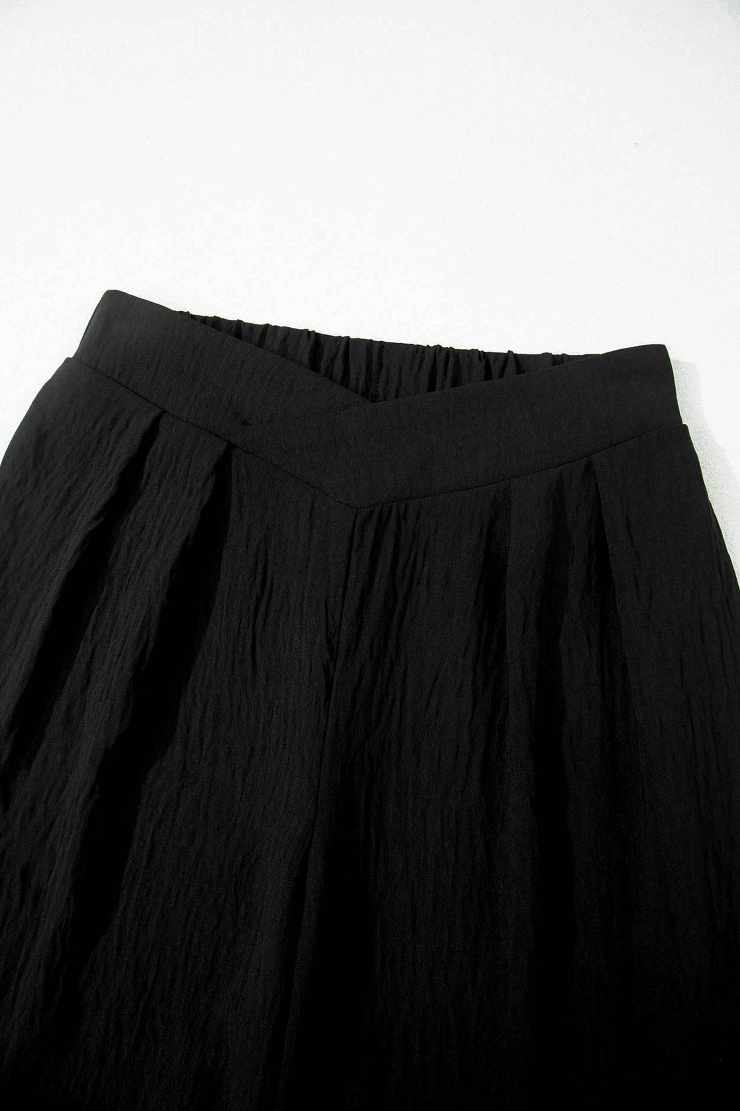 Color black Solid Color Textured Crossed Waist Loose Pants 🇺🇸