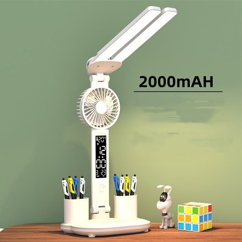 Foldable LED Table Light Eye Protection Multifunction Desk Lamp With Thermometer Calendar Fan Pen Holder Study Reading Fan Light 🇨🇳
