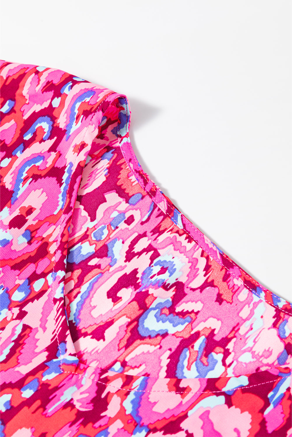 Pink Abstract Print V Neck Half Sleeve Loose Fit Tunic Blouse 🇨🇳