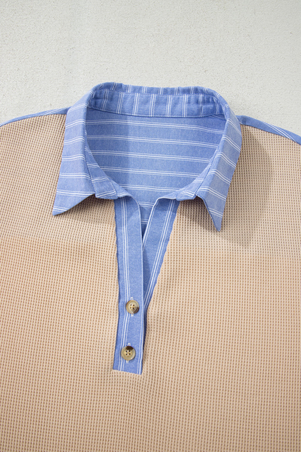 Parchment Plus Size Striped Contrast Trim Waffle Knit Collared Top 🇺🇸