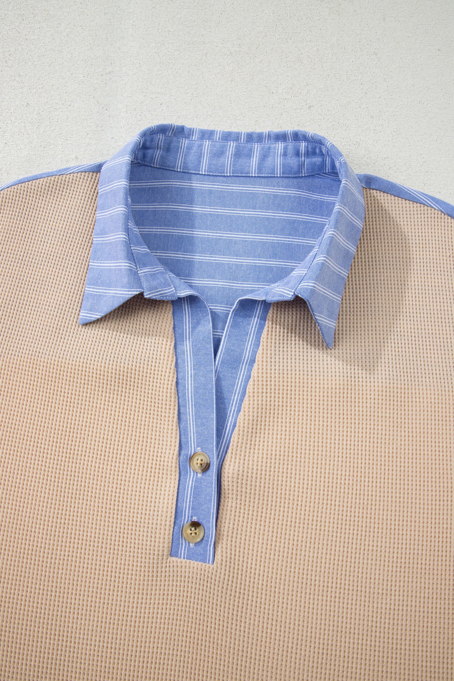 Parchment Plus Size Striped Contrast Trim Waffle Knit Collared Top 🇺🇸