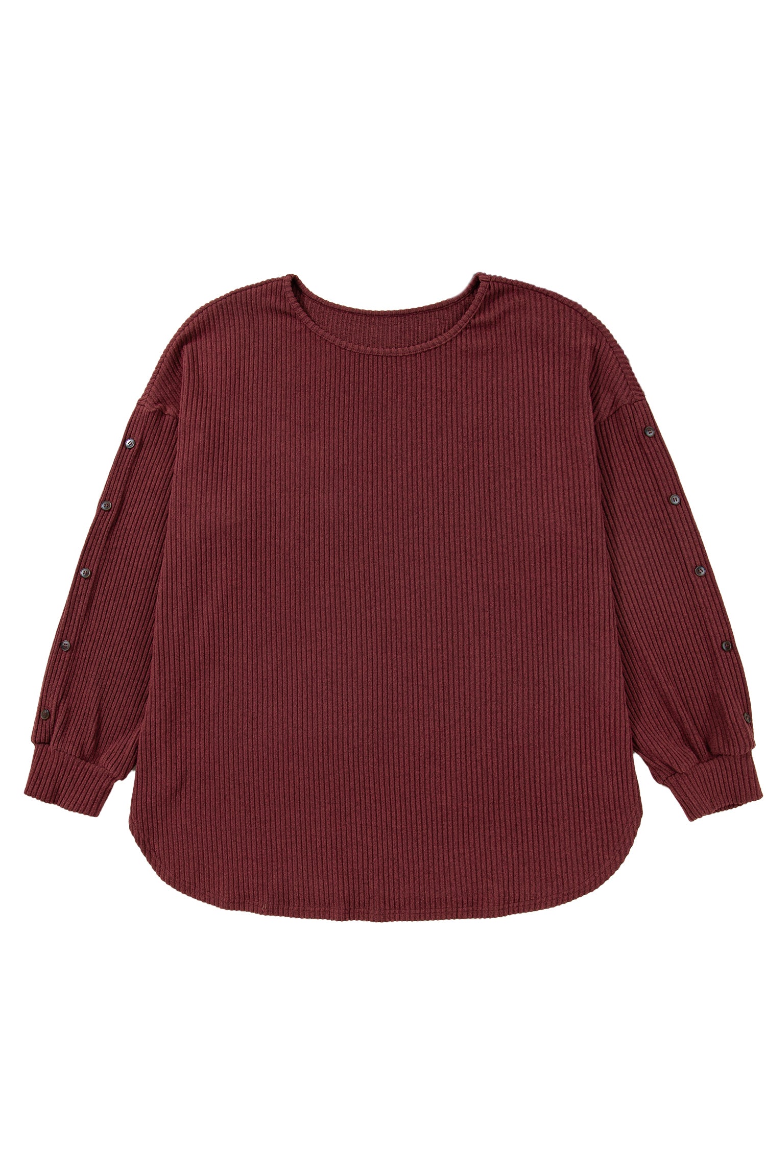 Wild Ginger Plus Size Ribbed Button Decor Long Sleeve Loose Top 🇺🇸