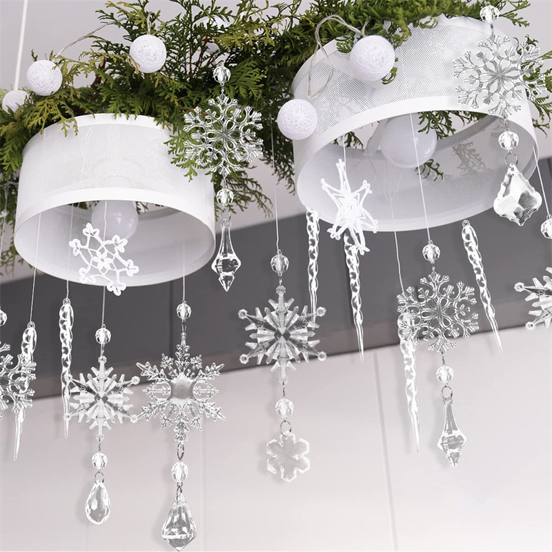 10pcs Christmas Tree Hanging Pendants Acrylic Ice Strip Snow Ceiling Xmas Ornaments New Year Christmas Decoration Home Decor 🇨🇳