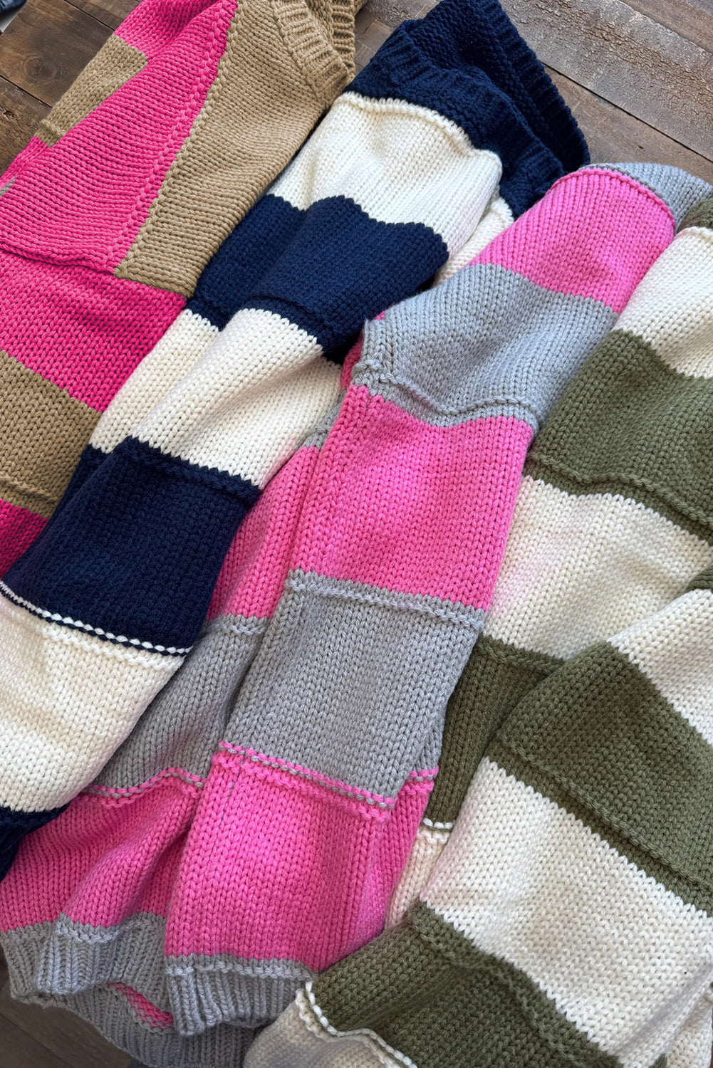 Khaki Stripe Color Block PLus Size Drop Shoulder Sweater 🇺🇸