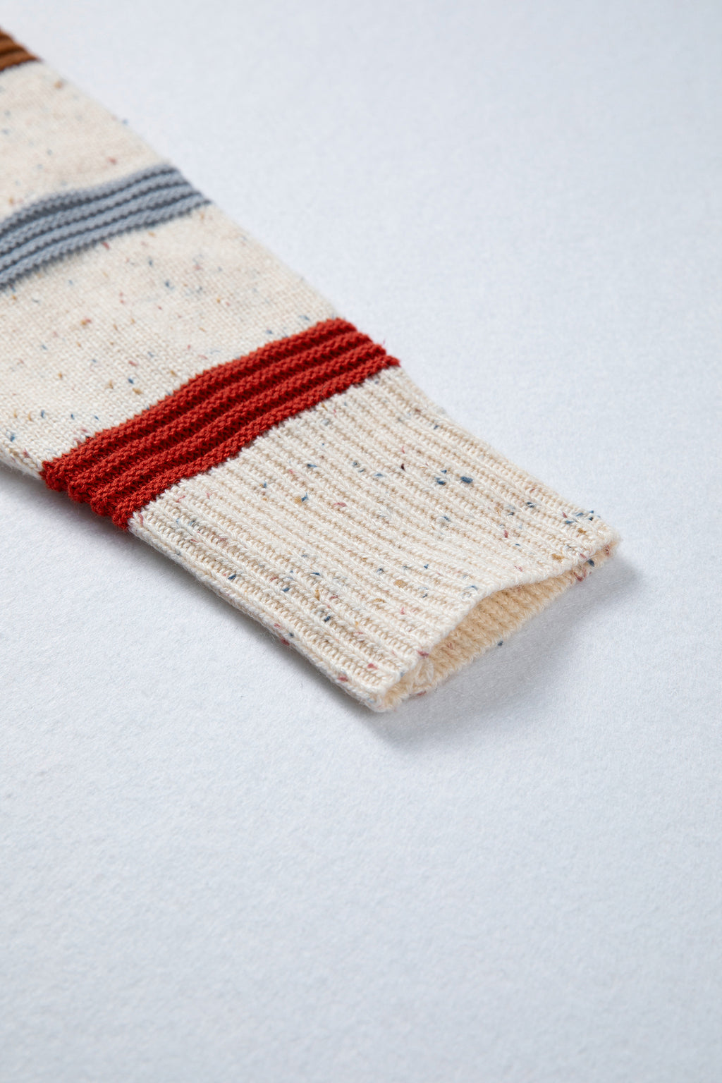 Beige Stripe Exposed Seam Drop Shoulder Heathered Knit Sweater 🇺🇸