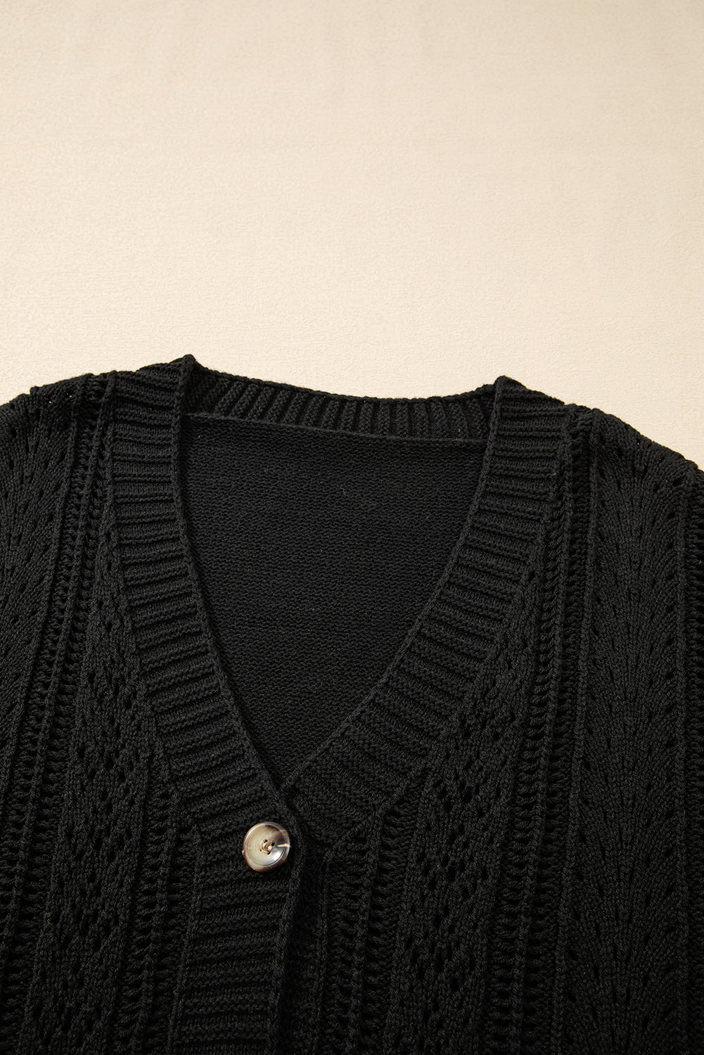 Black Open Knit Drop Shoulder Sweater Cardigan 🇨🇳