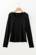Black Solid Color Long Sleeve Fitted Top 🇺🇸