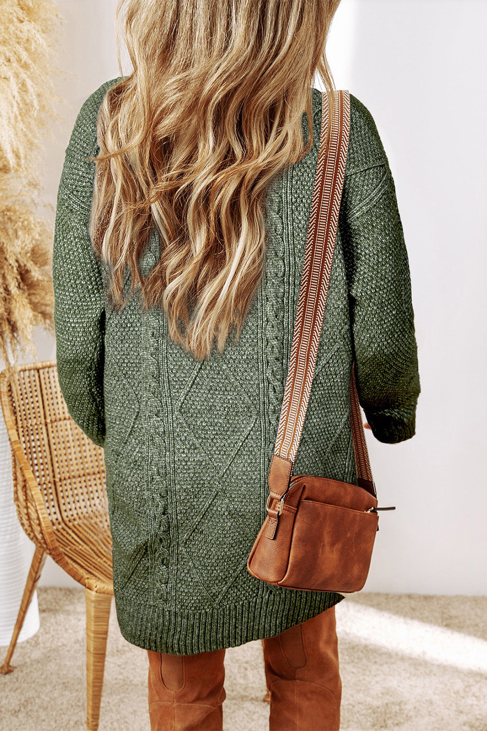 Mist Green Cable Knit Drop Shoulder Loose Fit Sweater Dress 🇺🇸