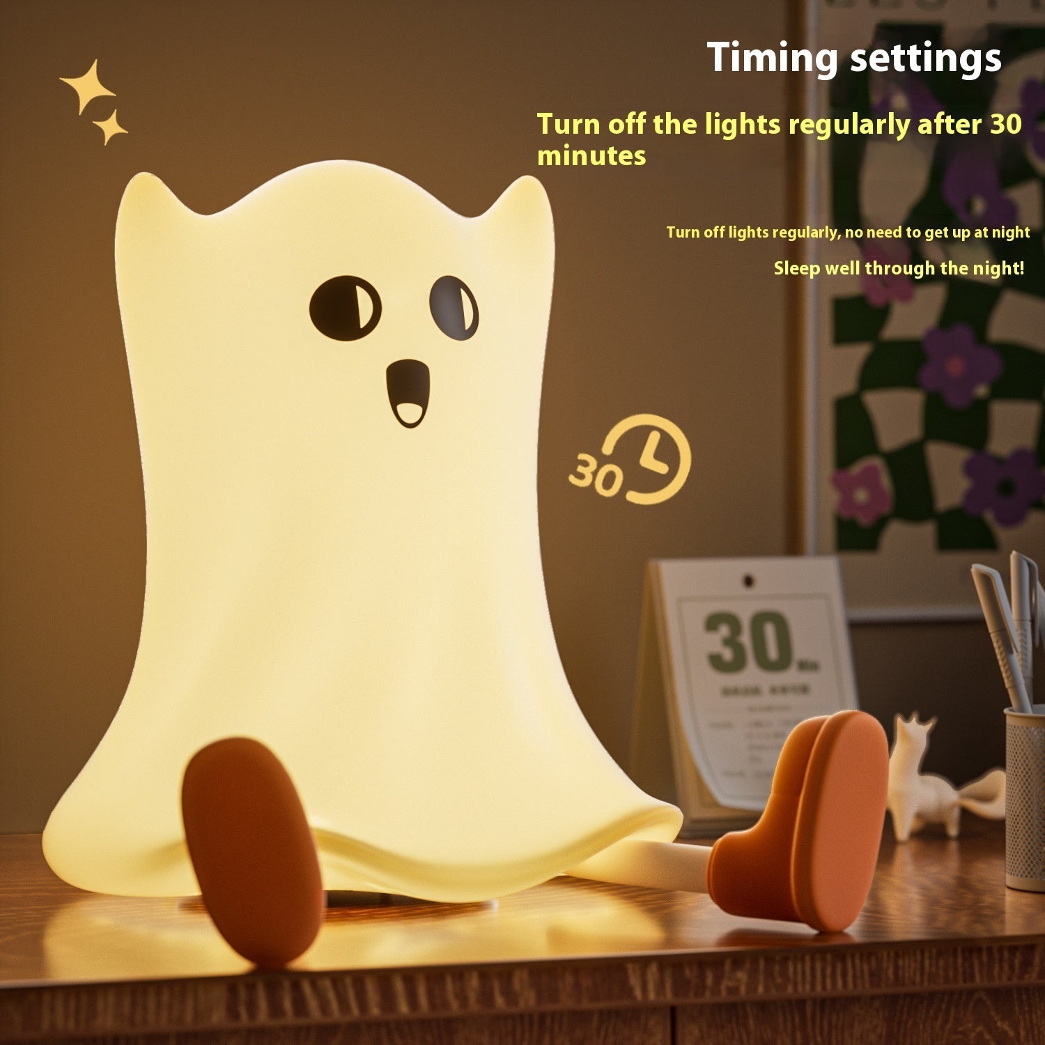 Halloween Silicone Ghost Shaped Bedside Lamp With Touch Control Soft Glow For Water-resistant Decoration 🇨🇳