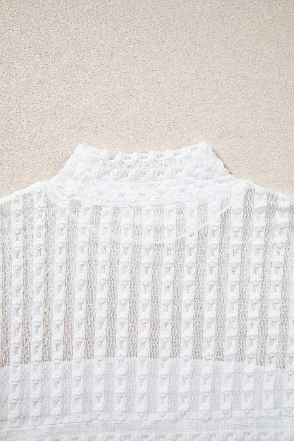 Beige Textured Sheer Lace High Neck Long Sleeve Top 🇺🇸