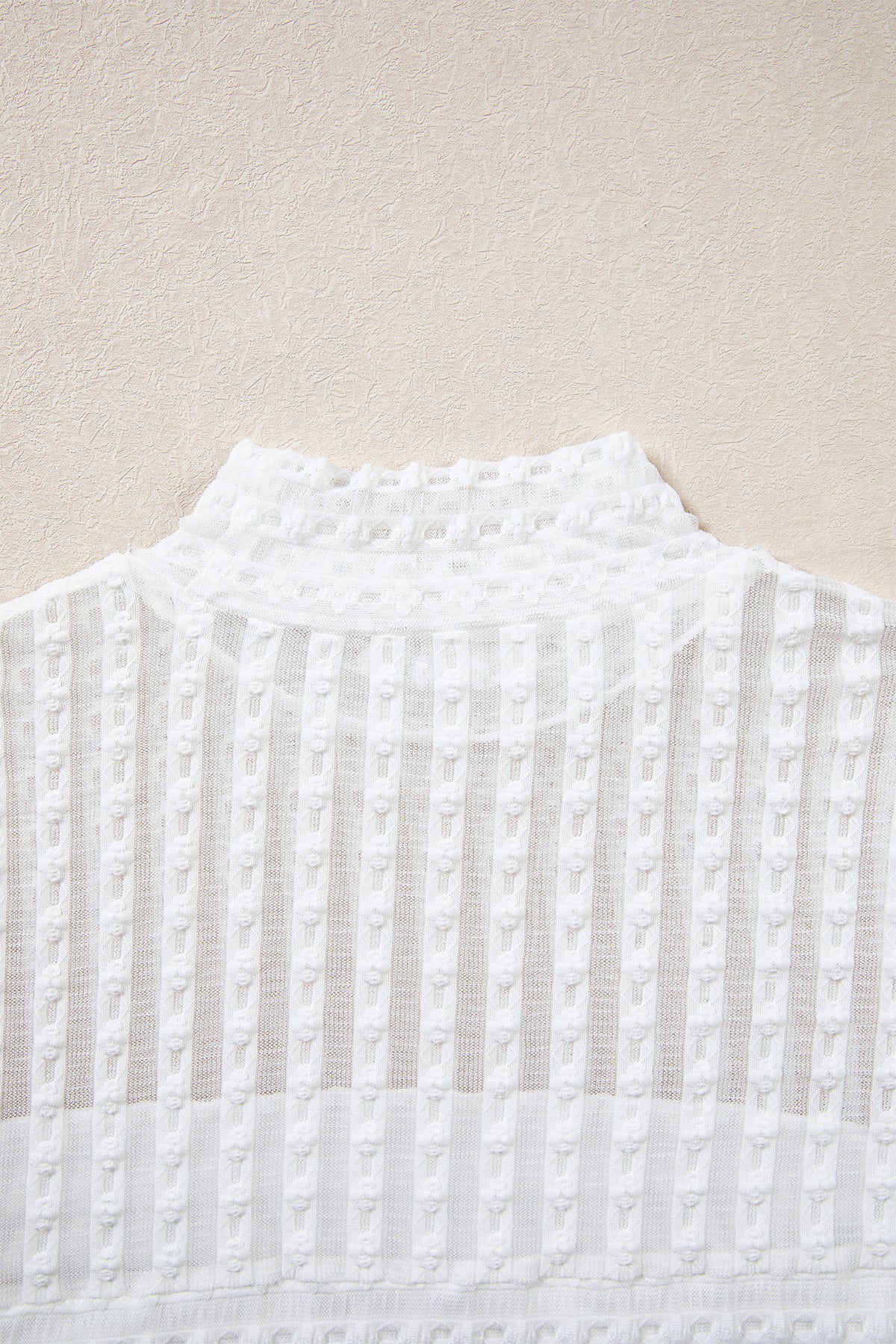 Beige Textured Sheer Lace High Neck Long Sleeve Top 🇺🇸
