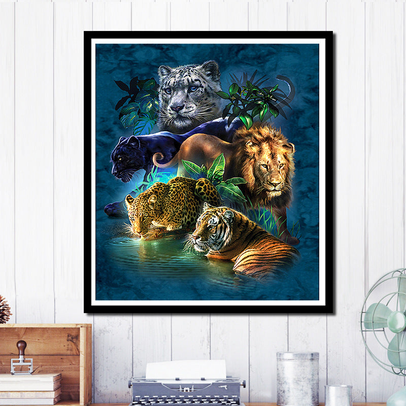 5D Diamond Painting Full Diamond Five Beasts King Of Jungle Hanging Painting 🇨🇳