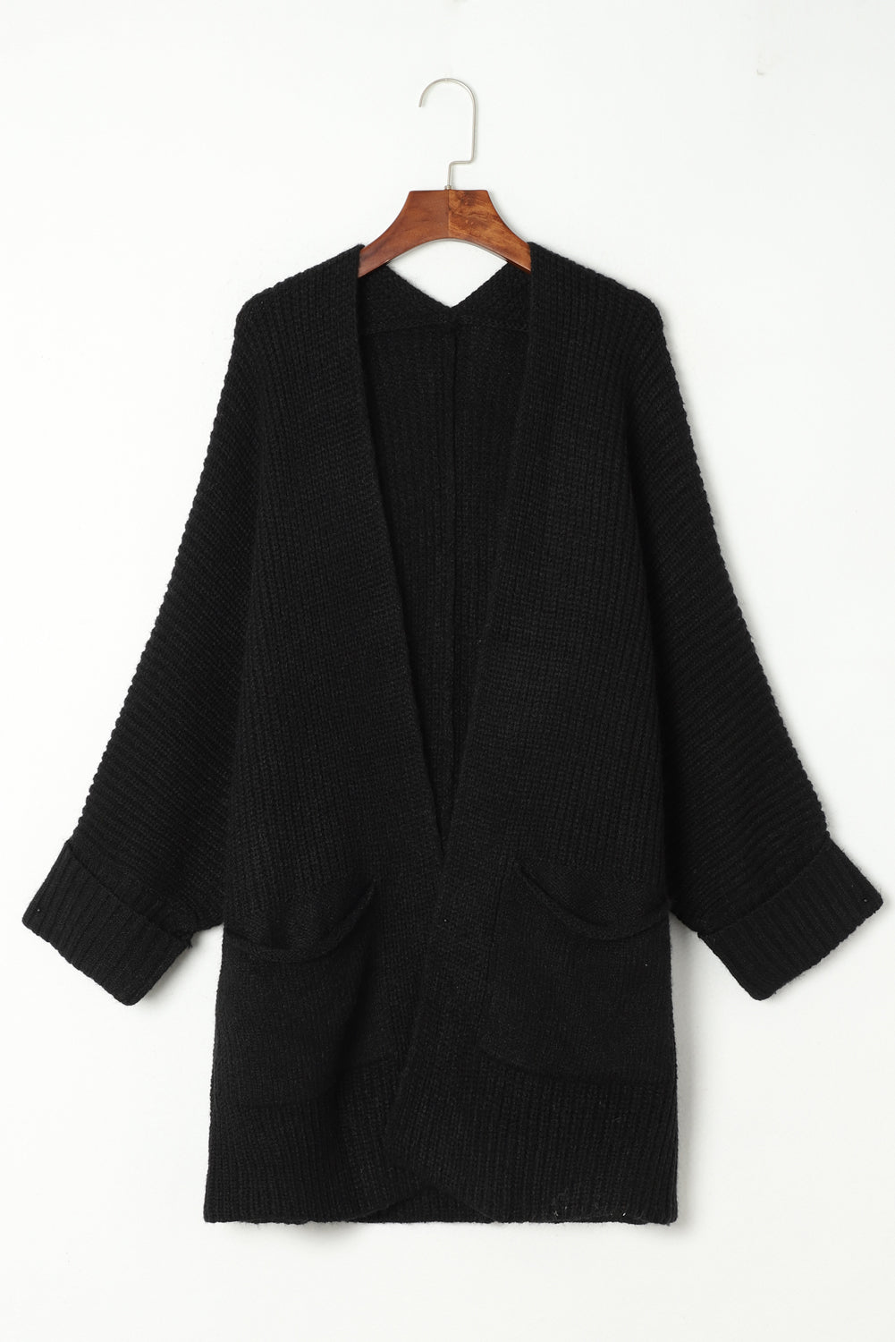 Black Oversized Fold Over Sleeve Open Front Cardigan 🇺🇸