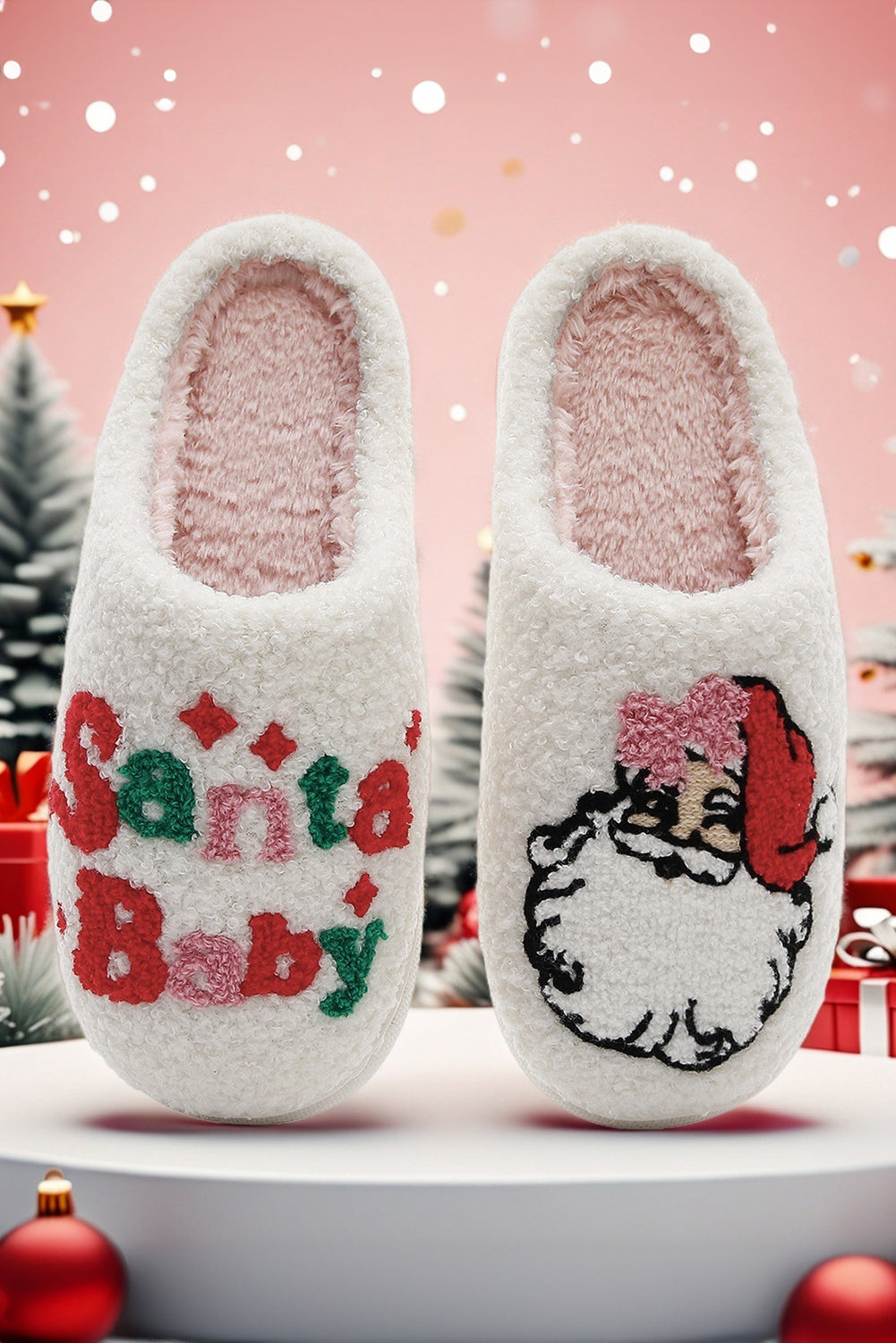 White Plush Santa Baby Christmas Slippers 🇺🇸