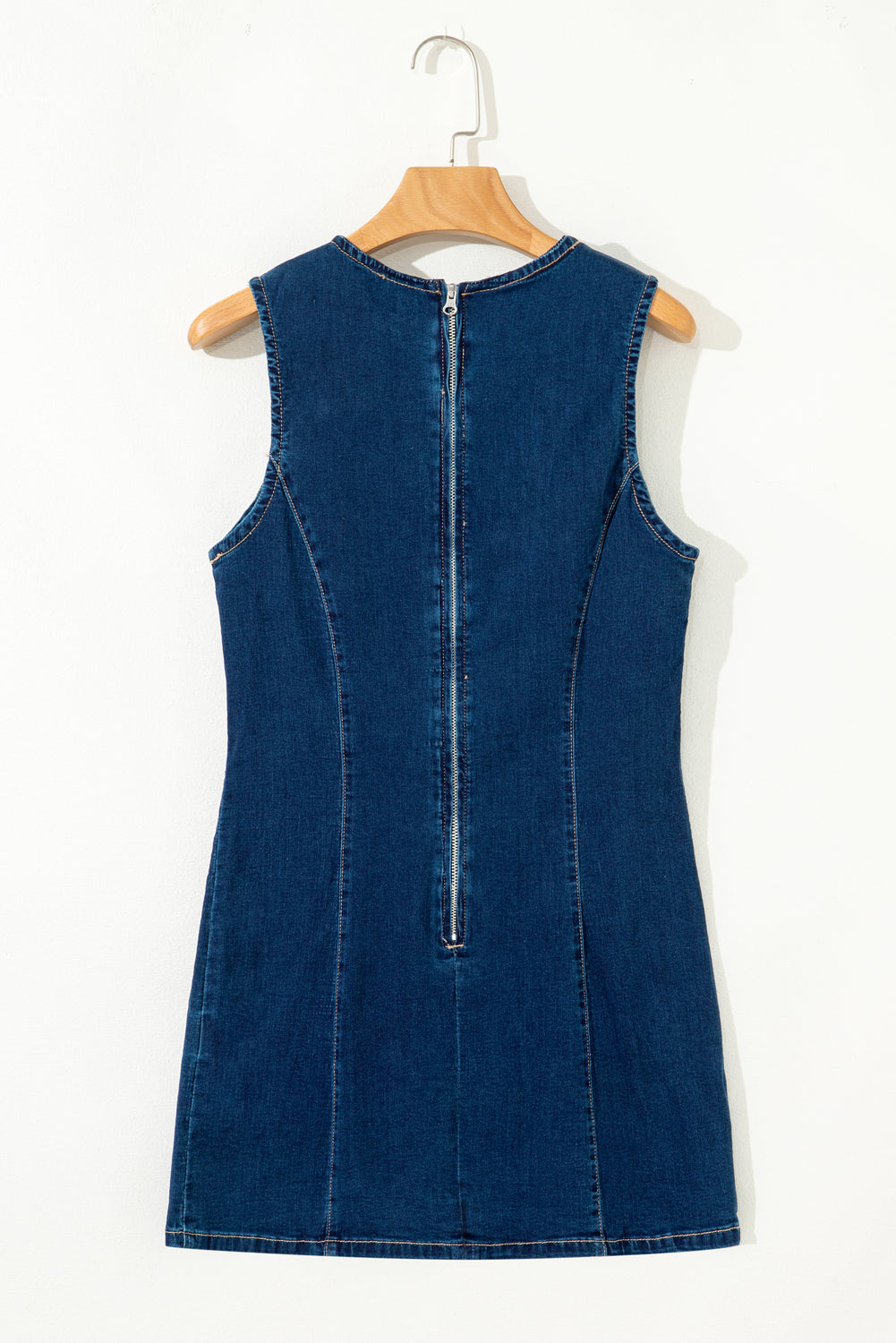 Dirty blue Sleeveless Zipped Bodycon Denim Short Dress 🇨🇳