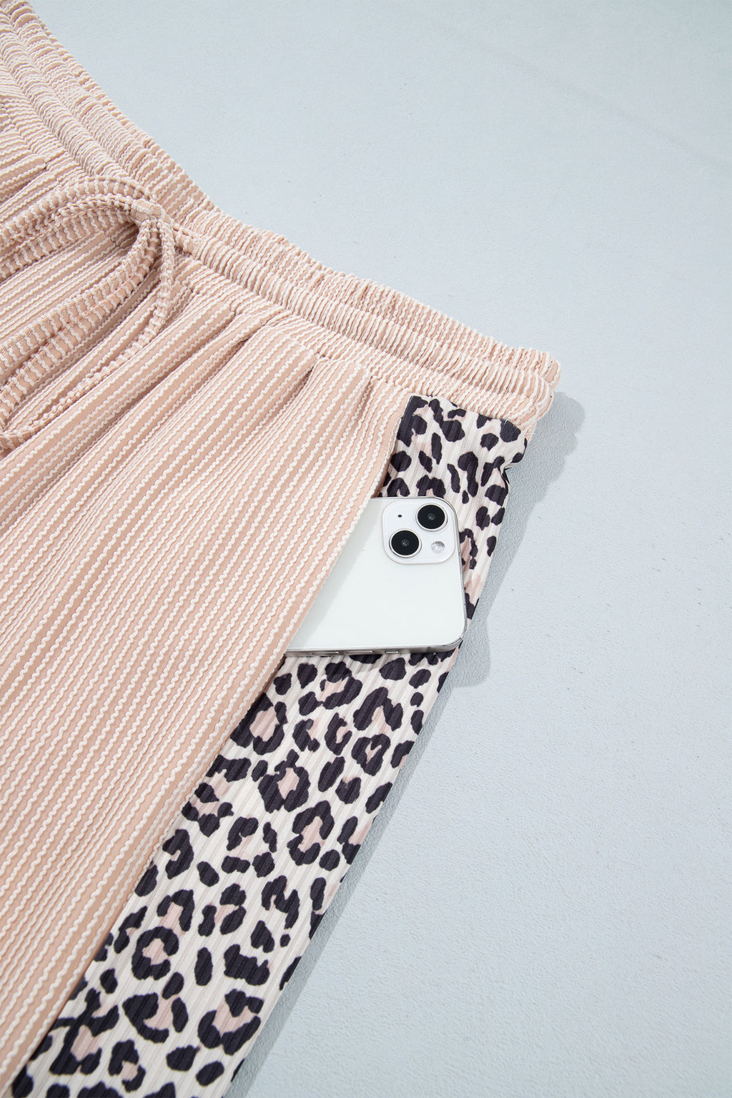 Light French Beige Leopard Print Ribbed Twist Long Sleeve Top Pants Plus Size Set 🇺🇸
