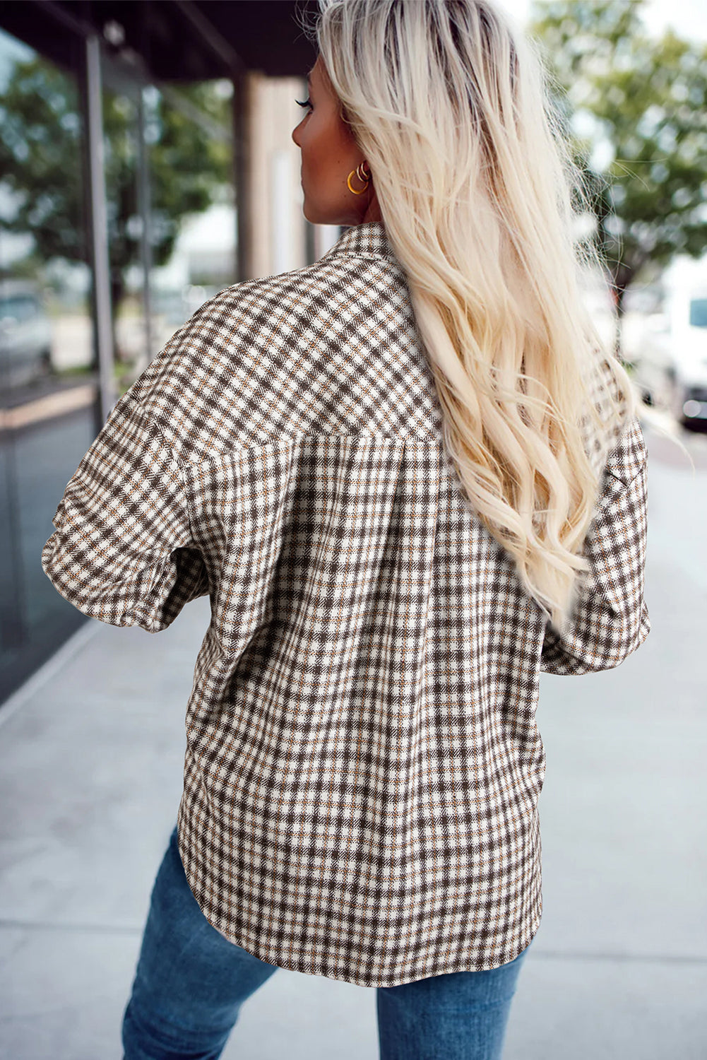 Casual Contrast Corduroy Flap Pocket Patchwork Plaid Shacket 🇺🇸