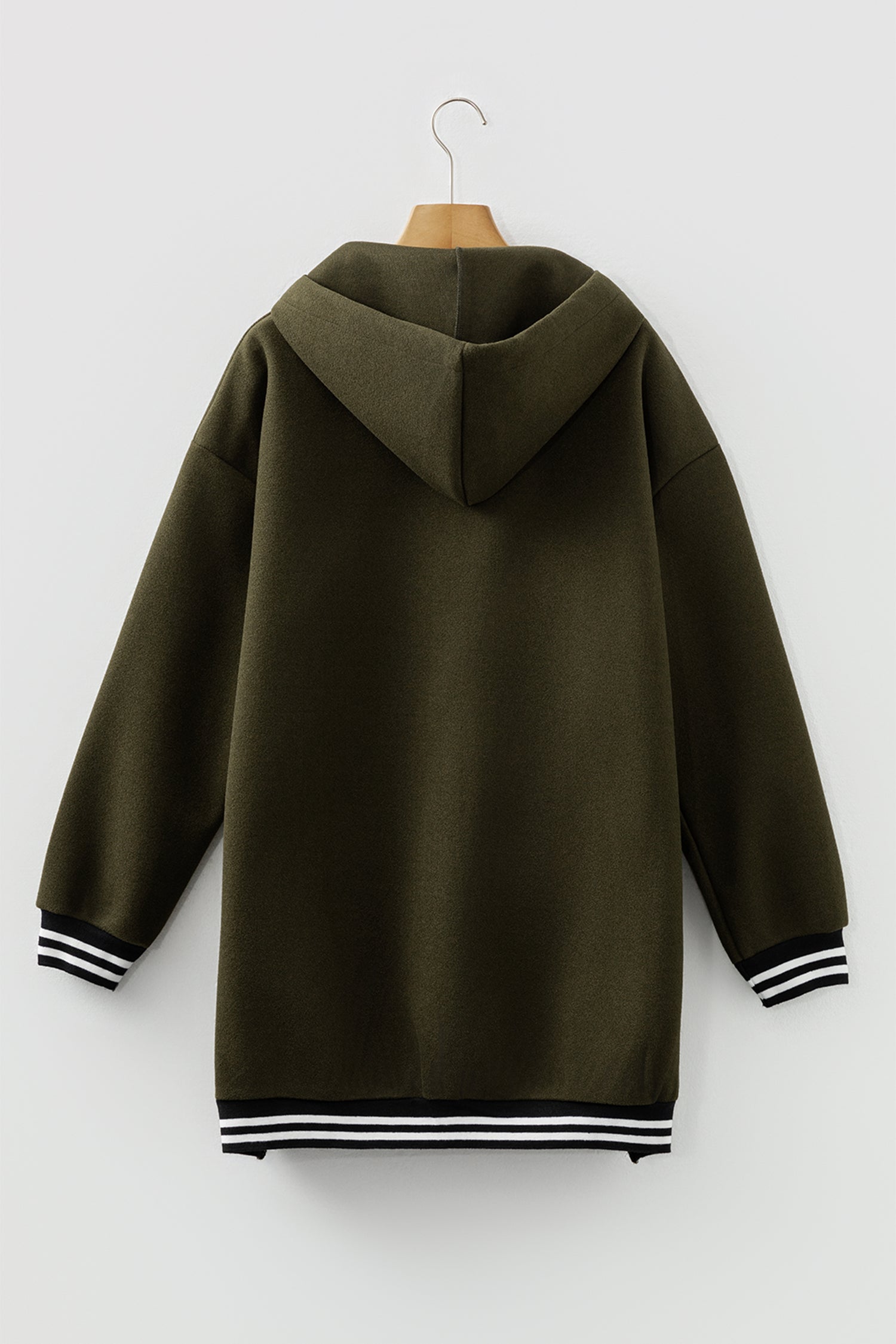 Four Leaf Clover Contrast Cuffed Drop Shoulder Zip up Tunic Hoodie 🇺🇸