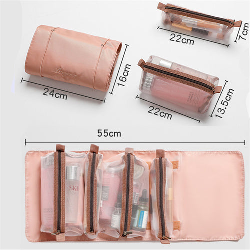 4PCS In 1 Cosmetic Bag For Women Zipper Mesh Separable Cosmetics Pouch Ladies Foldable Nylon Bag Rope Makeup Bag 🇨🇳