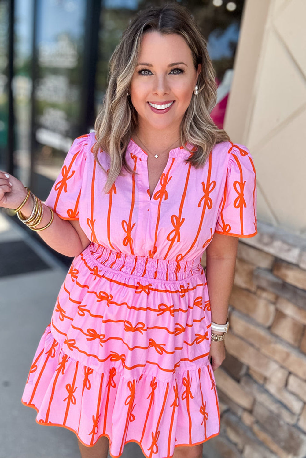 Rose Bow Tastic Clinched Waist Ruffled Plus Size Dress 🇺🇲