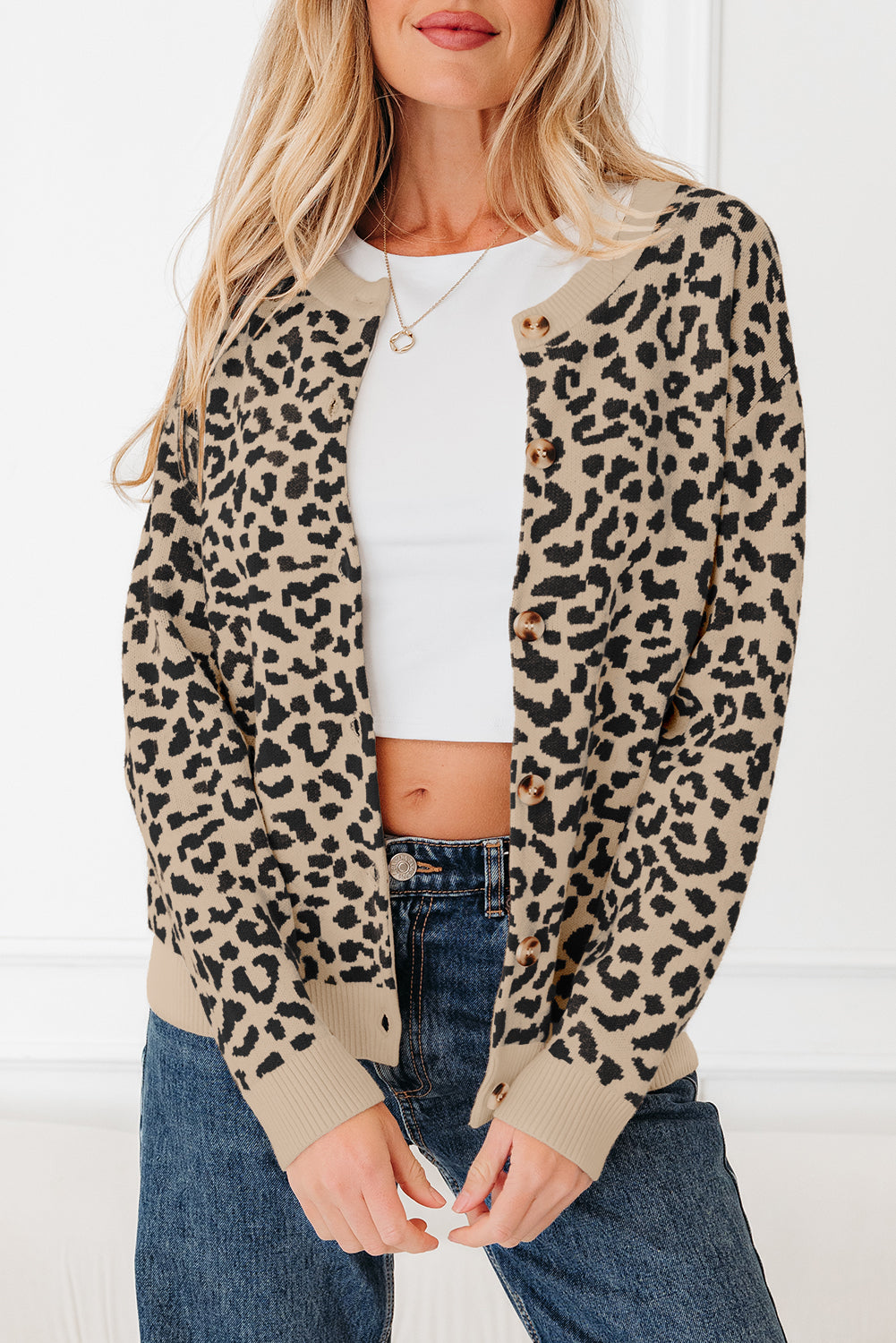 Black Leopard Drop Shoulder Chunky Knitted Cardigan Sweater 🇺🇸