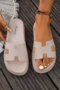 Beige Cutout Design Open Toe Platform Slippers (Run Small, Size Up) 🇨🇳