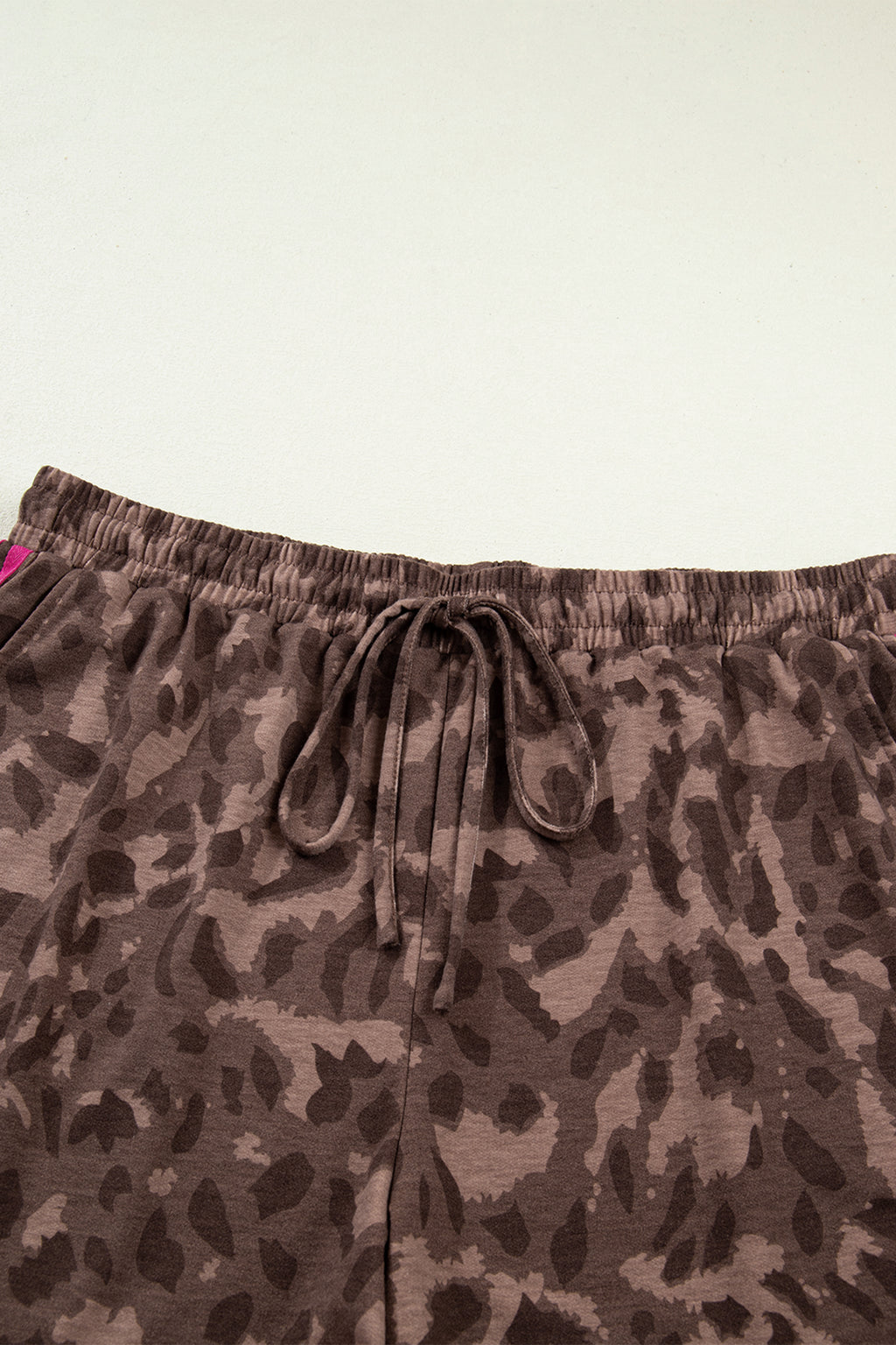 Brown Retro Leopard Print Contrast Varsity Stripe Trim Plus Size 2pcs Short Set 🇺🇸