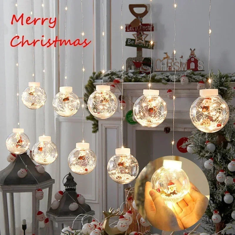 10PCS LED Christmas Curtain Lamp Fairy Snowman Wishing Ball Lamp String Christmas Window Decoration Christmas Light Room 🇨🇳