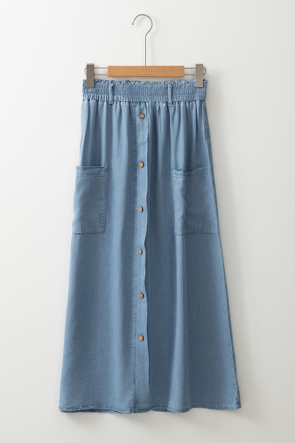 Beau Blue Buttoned Front High Waist Side Pockets Denim Maxi Skirt 🇨🇳
