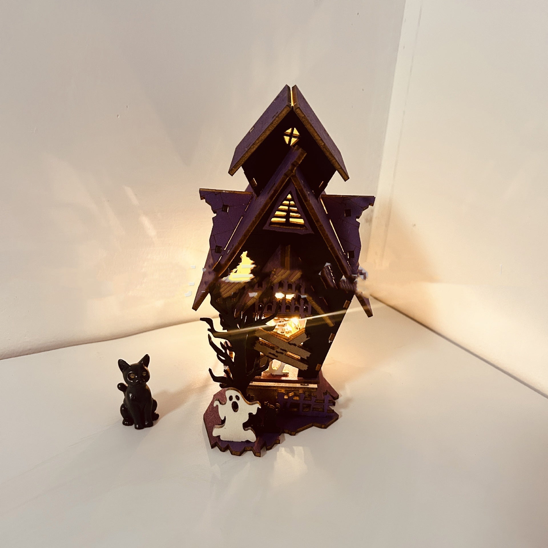 Halloween DIY Wooden Glowing Haunted House Table Decoration 🇨🇳