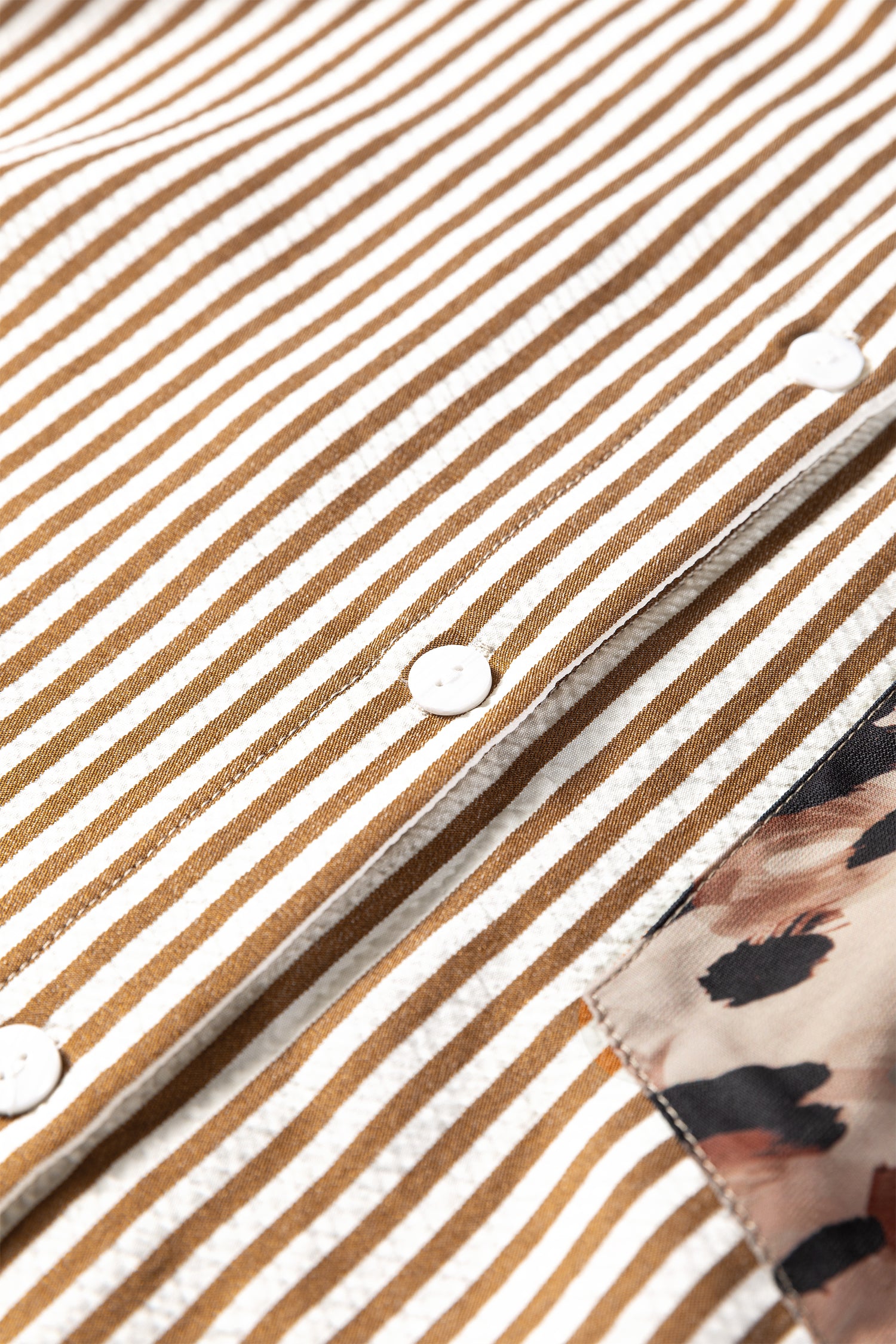 Brown Stripe Leopard Patched Collared Chest Pocket Cuffed Long Sleeve Plus Size Shirt 🇺🇸