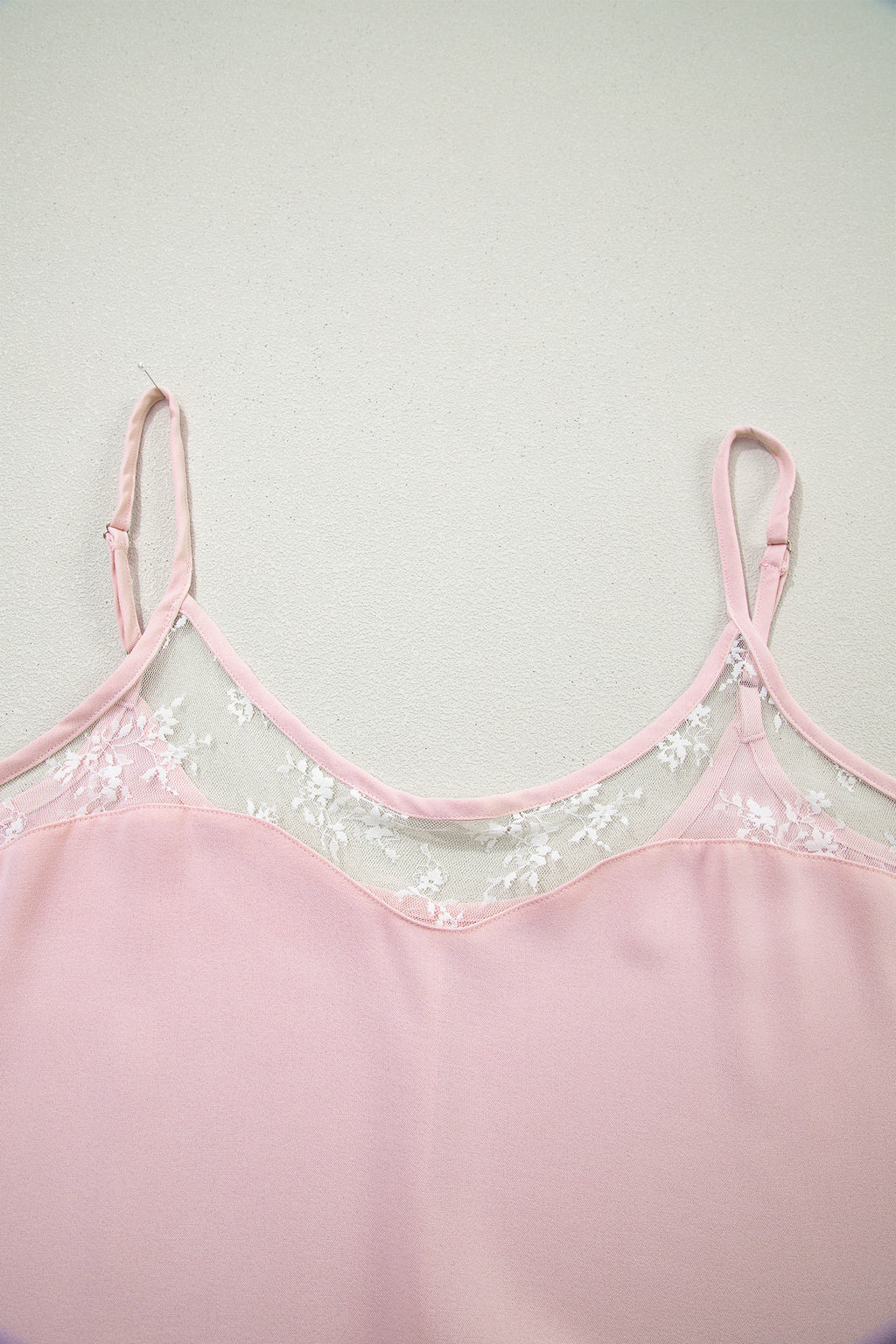 Light Pink Sheer Lace Patchwork Camisole Nightgown Dress 🇺🇸